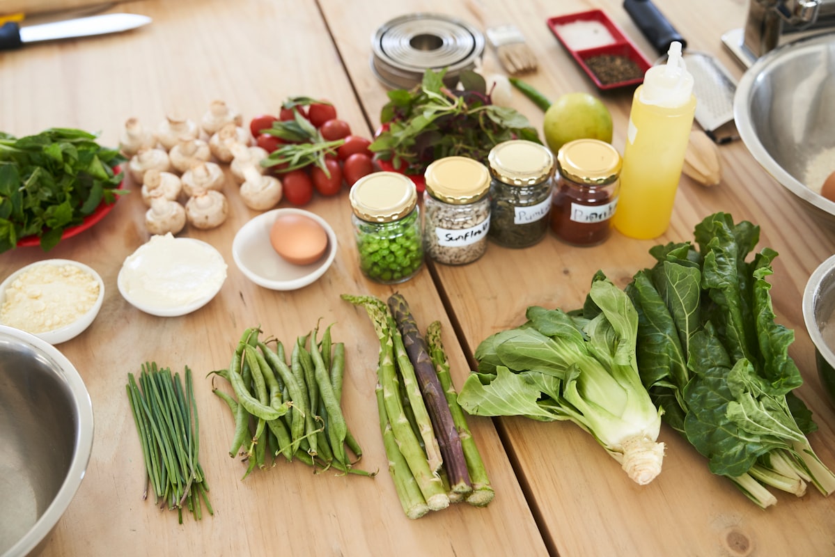 Fresh salad with mixed greens, nuts, and vinaigrette dressing